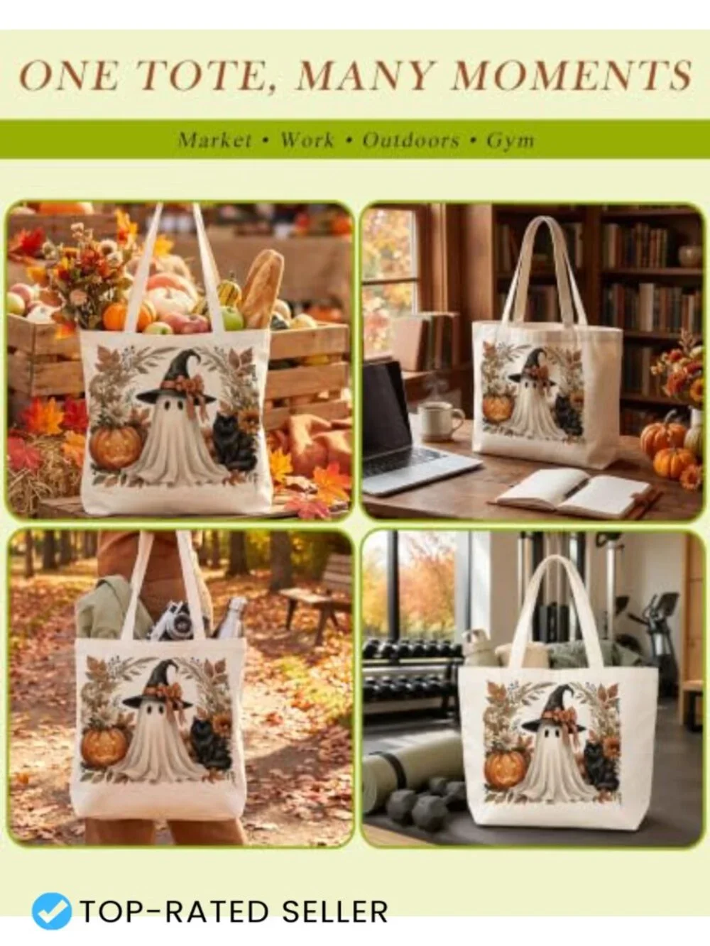 Autumn Canvas Tote Bag for Women, Reusable Shopping Work Bag